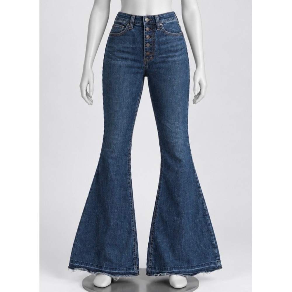 Free People We The Free Irreplaceable Exposed Button Fly Flare Jeans Blue US 27